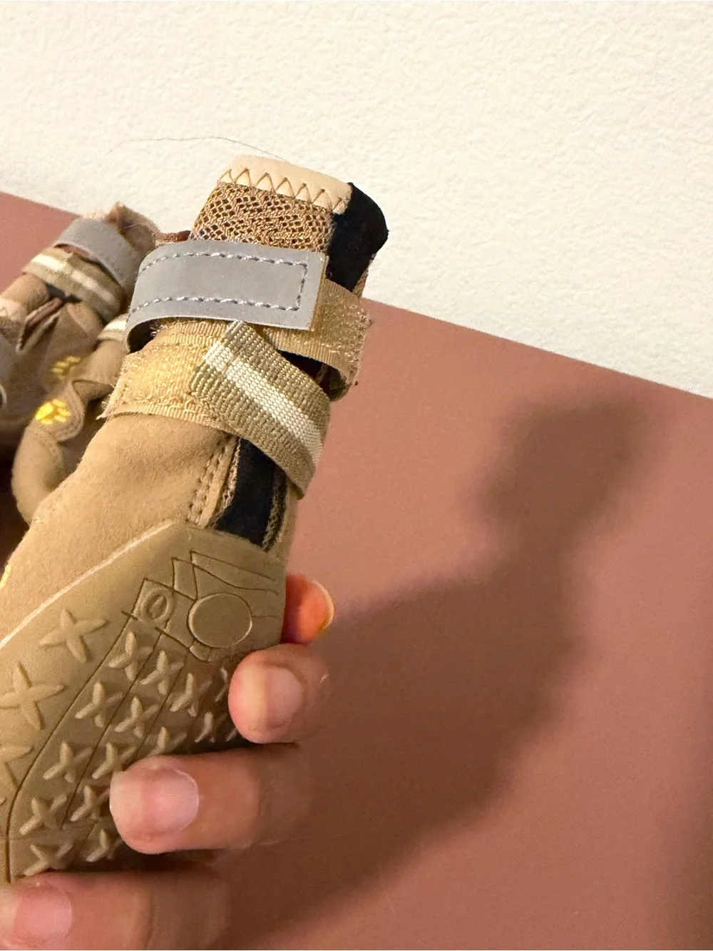 Dog Tan Outdoor Shoes with Reflective Strap